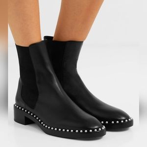 NIB Stuart Weitzman CLINE Black Leather Chelsea BOOTIE w/Faux Pearl Trim SZ 11B